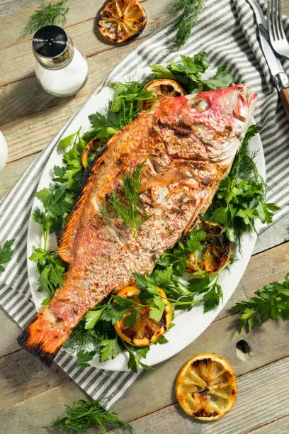 Homemade Grilled Whole Red Snapper with Lemons and Dill