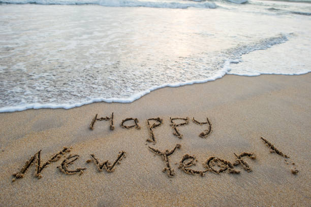 istock happy new year sign on beach 898397742