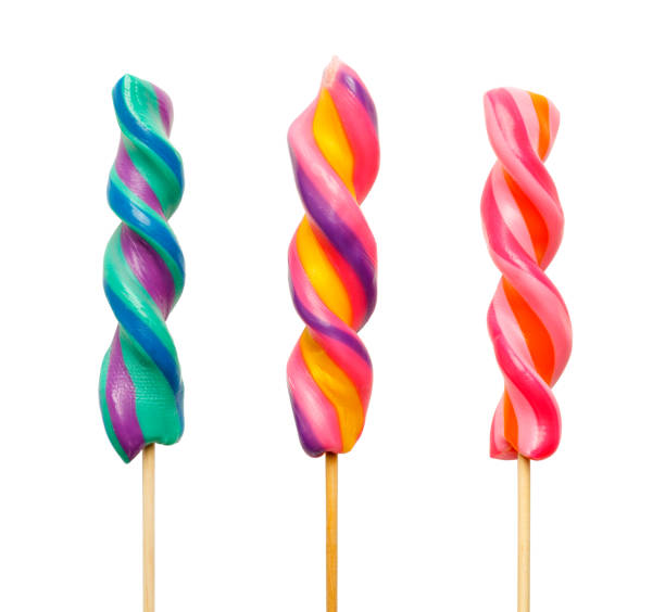 locca a torsione - lollipop isolated multi colored candy foto e immagini stock