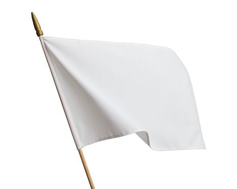 Blank White Flag Blowing in Wind Isolated on White Background.