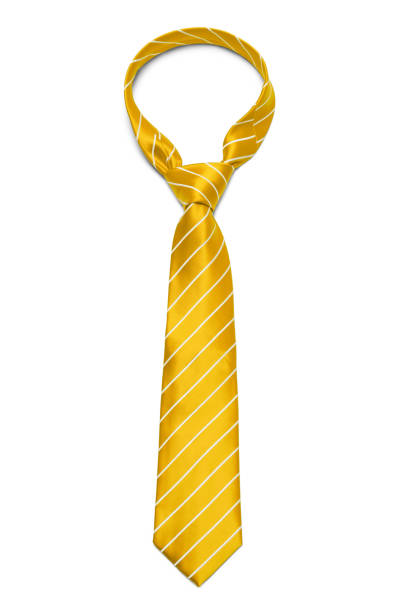 Yellow Tie Red and White Striped Tie Isolated on White Background. necktie photos stock pictures, royalty-free photos & images
