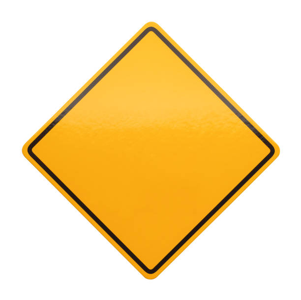 Yellow Caution Sign Blank Sign with Copyspace Isolated on White Background. road sign photos stock pictures, royalty-free photos & images