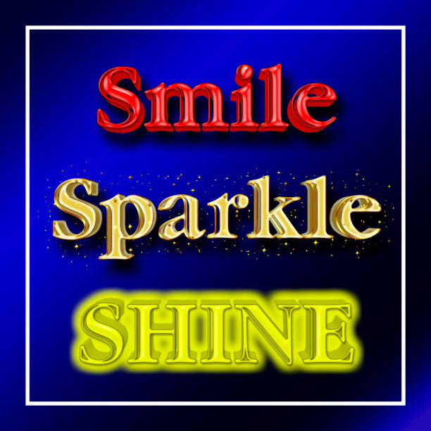Bright Slogan Smile, Sparkle, Shine, Abstract Decorative Blue Background.
