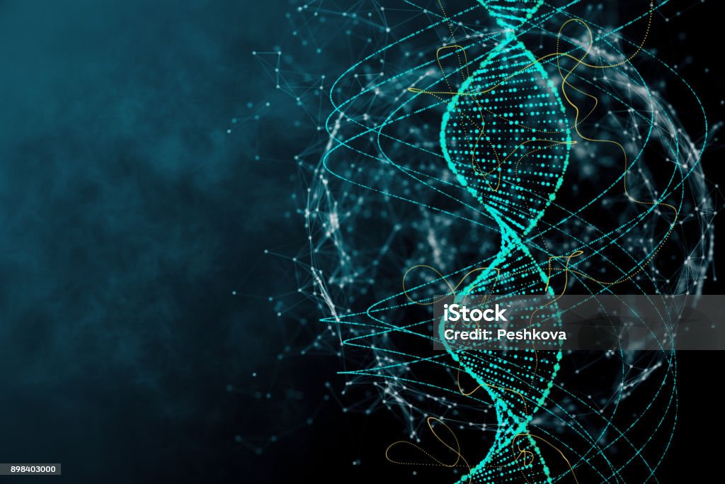 Blue DNA texture Digital blue DNA texture. Innovation, medicine and technology concept. 3D Rendering DNA Stock Photo