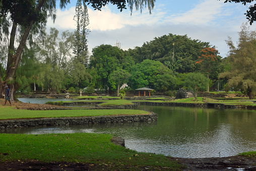 Liliuokalani Park and Waihonu Pond at the Japanese gardens in Hilo, Hawaii
