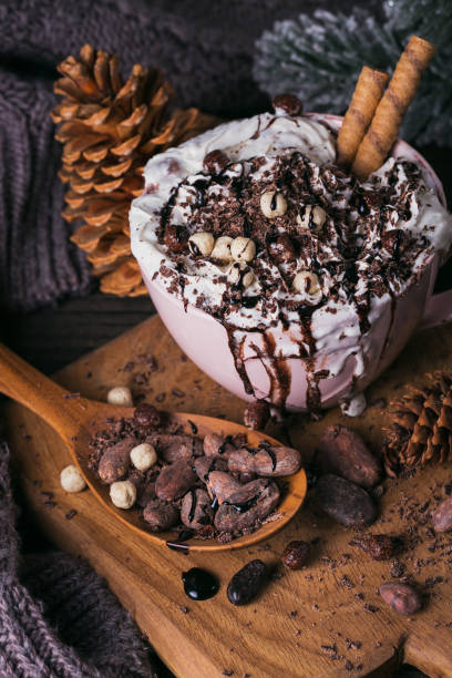 istock Christmas or New Year composition with hot chocolate or cocoa drink with whipped cream 898404706