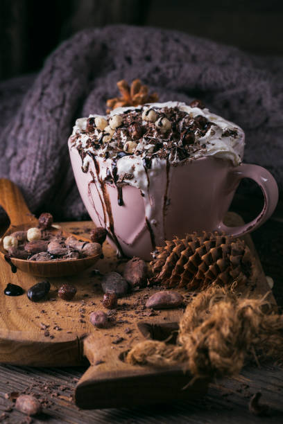 istock Christmas or New Year composition with hot chocolate or cocoa drink with whipped cream 898404716