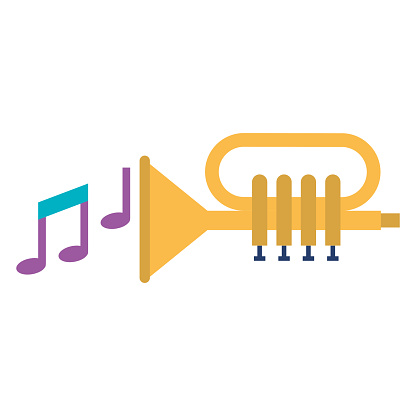 Trumpet With Music Notes Stock Illustration - Download Image Now - Arts