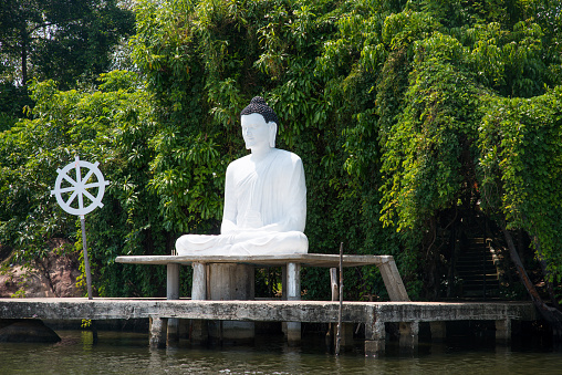 buddha statue on river bank in Sri Lanka