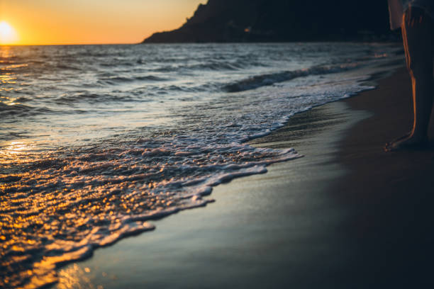 istock Sunset over the sandy beach in Corfu Island 898411198