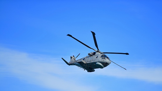 Zeltweg, Austria - 02 September, 2022: Czech military transport helicopter Mil Mi8 in the air