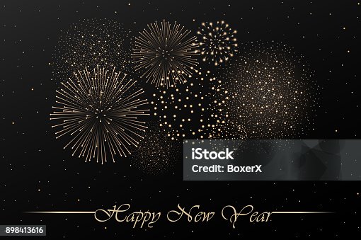 istock Firework show on black night sky background. New year concept. Congratulations background. Vector illustration 898413616