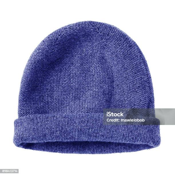 Navy Blue Worm Winter Woolen Hat Cap Flat Isolated On White Stock Photo - Download Image Now