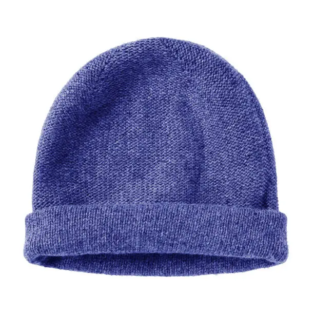 Navy blue worm winter woolen hat cap flat isolated on white