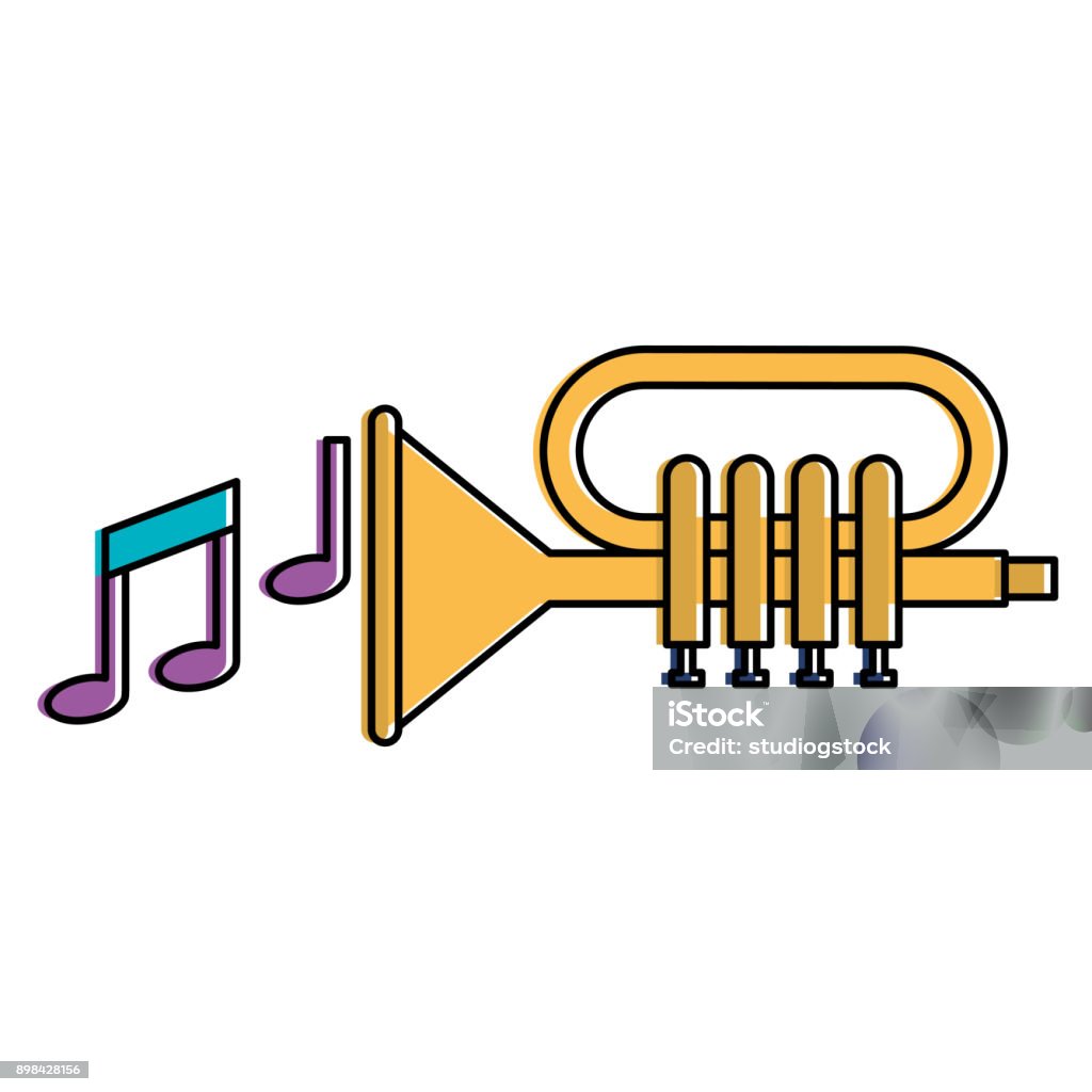 Trumpet With Music Notes Stock Illustration - Download Image Now - Arts