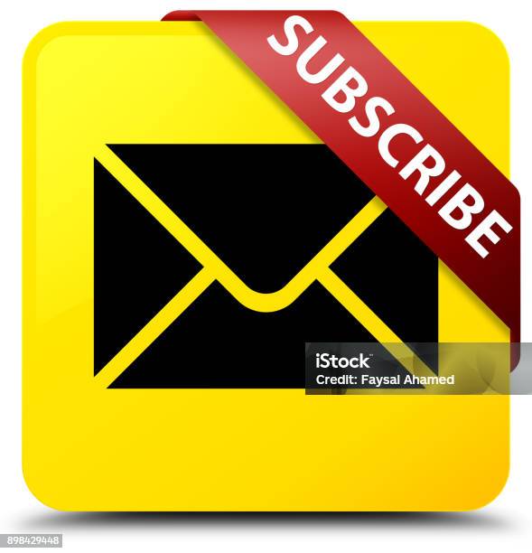 Subscribe Square Gold Subscribe Yellow Square Button Red Ribbon In Corner Stock Illustration ...