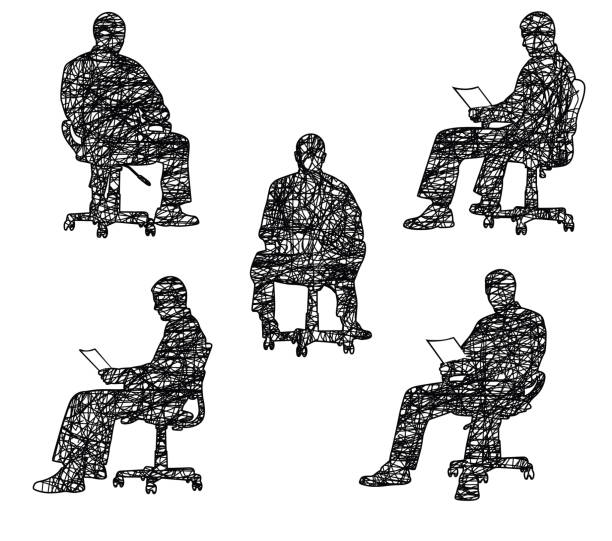 ilustrações, clipart, desenhos animados e ícones de girando em uma cadeira de escritório - office chair chair furniture scribble