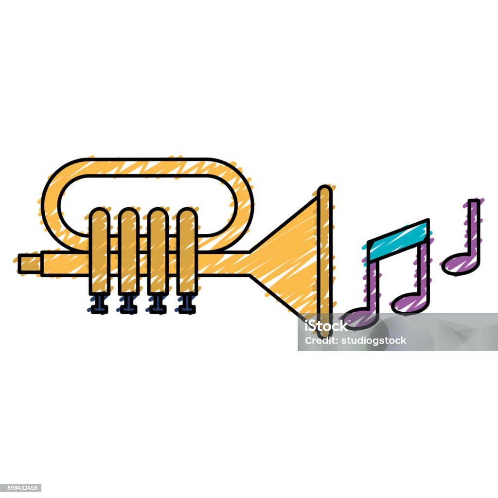 Trumpet With Music Notes Stock Illustration - Download Image Now - Arts