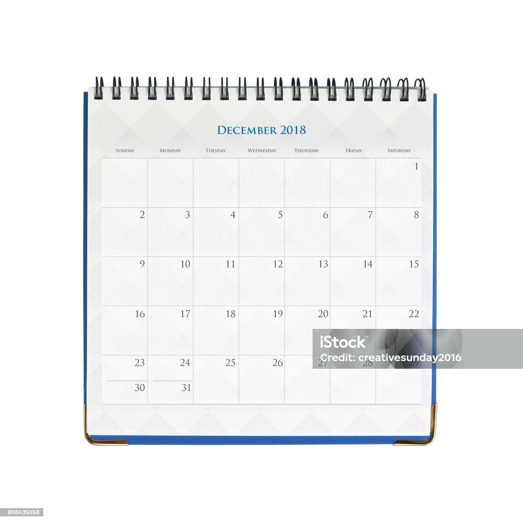 Calenday December 2018 Calendar December 2018 isolated on white background with clipping mask. Calendar Stock Photo
