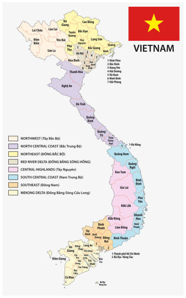 Vietnam And Political Map With Flag Stock Vietnam And Political Map With Flag 