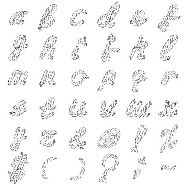 illustrations, cliparts, dessins animés et icônes de alphabet de corde vector noir et blanc - export mot anglais