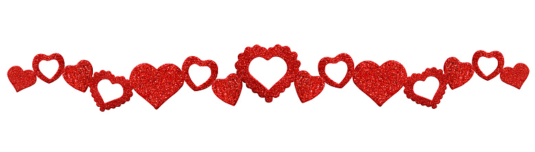 Garland with glitter hearts isolated on white