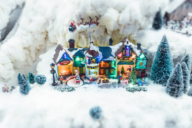 istock Miniature Christmas village in the winter 898450302