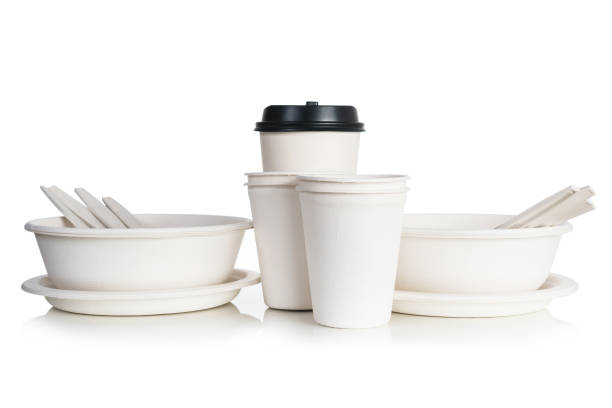 istock Group of white natural paper cups isolated on white background 898450912