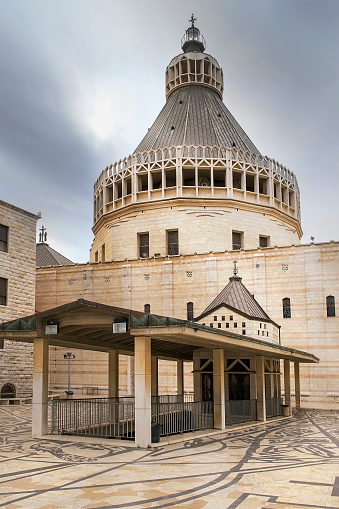 north facade of the Basilica of the Annunciation in Nazareth, Israel. This church was built on the site where according to Tradition was the home of the Virgin Mary