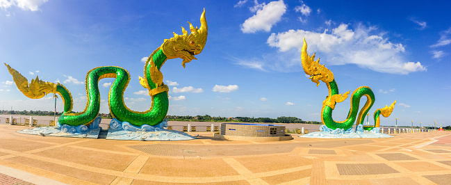 Amazing Naga Sculpture at Mekong Riverside Walking Street in Nongkhai, Thailand