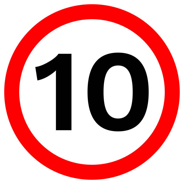illustrazioni stock, clip art, cartoni animati e icone di tendenza di limite di velocità 10 segno in cerchio rosso. icona vettoriale - 10 speed