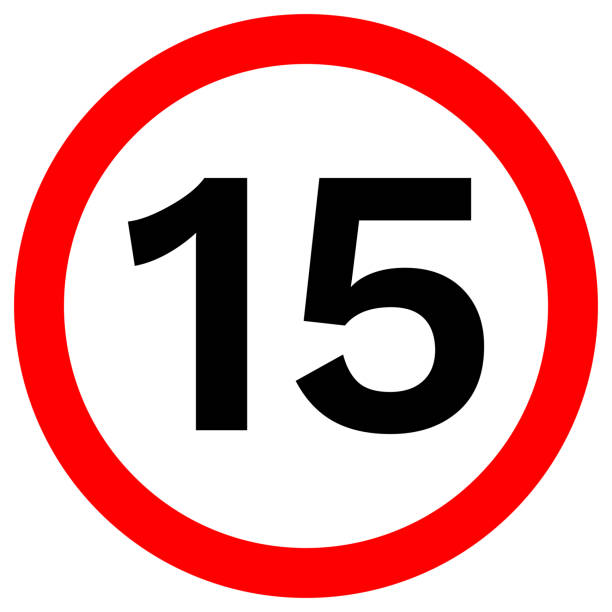 znak speed limit 15 w czerwonym kółku. ikona aplikacji vector - kilometers per hour stock illustrations