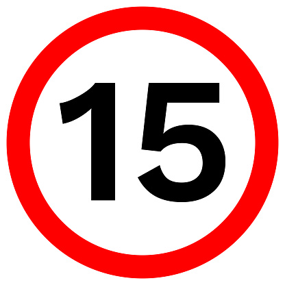 SPEED LIMIT 15 sign in red circle. Vector icon.