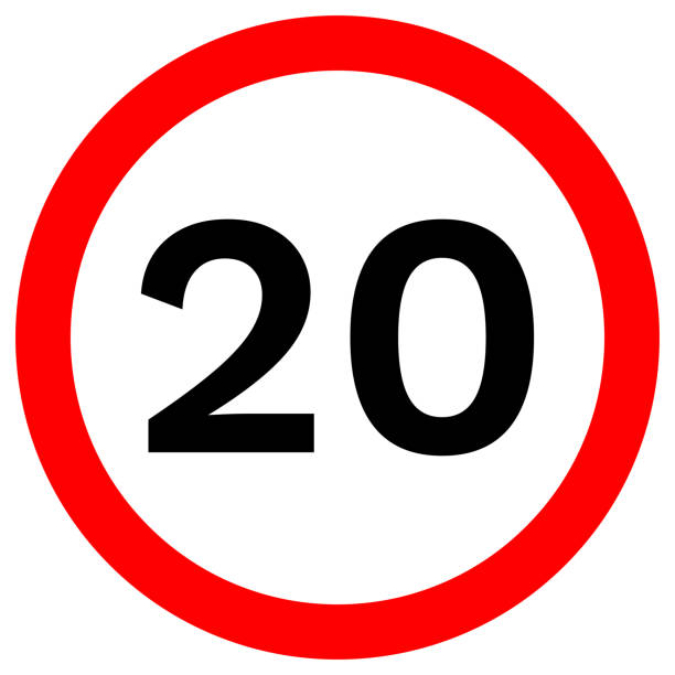 znak speed limit 20 w czerwonym kółku. ikona aplikacji vector - kilometers per hour stock illustrations