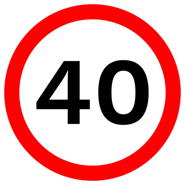 znak speed limit 40 w czerwonym kółku. ikona aplikacji vector - kilometers per hour stock illustrations