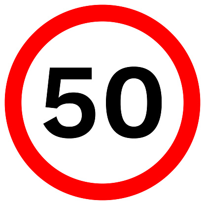 SPEED LIMIT 50 sign in red circle. Vector icon.