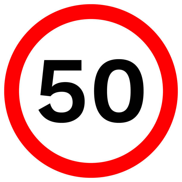 SPEED LIMIT 50 sign in red circle. Vector icon vector art illustration