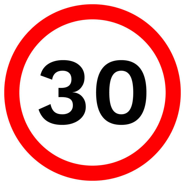 znak speed limit 30 w czerwonym kółku. ikona aplikacji vector - kilometers per hour stock illustrations