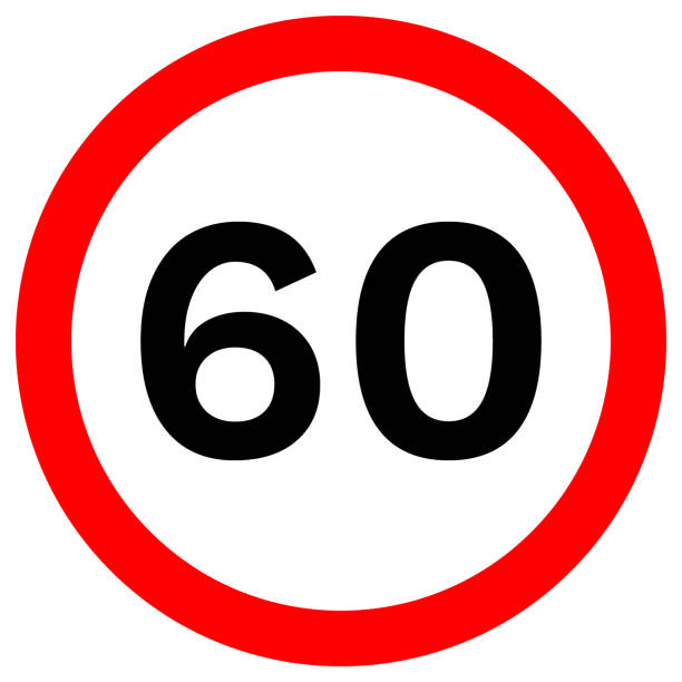 znak speed limit 60 w czerwonym kółku. ikona aplikacji vector - kilometers per hour stock illustrations