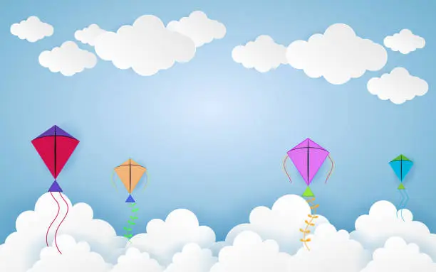 Vector illustration of Color full Paper Casual and floating kite in the sky