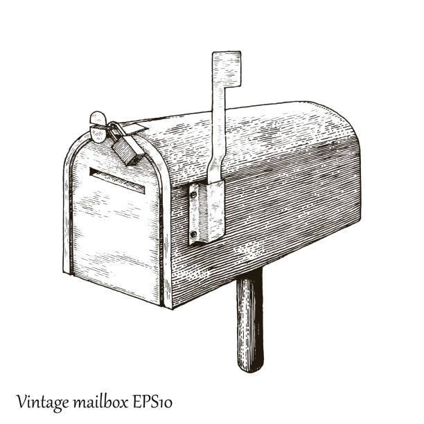 винтажный почтовый ящик ручной рисунок гравюры стиль - mailbox mail symbol box stock illustrations