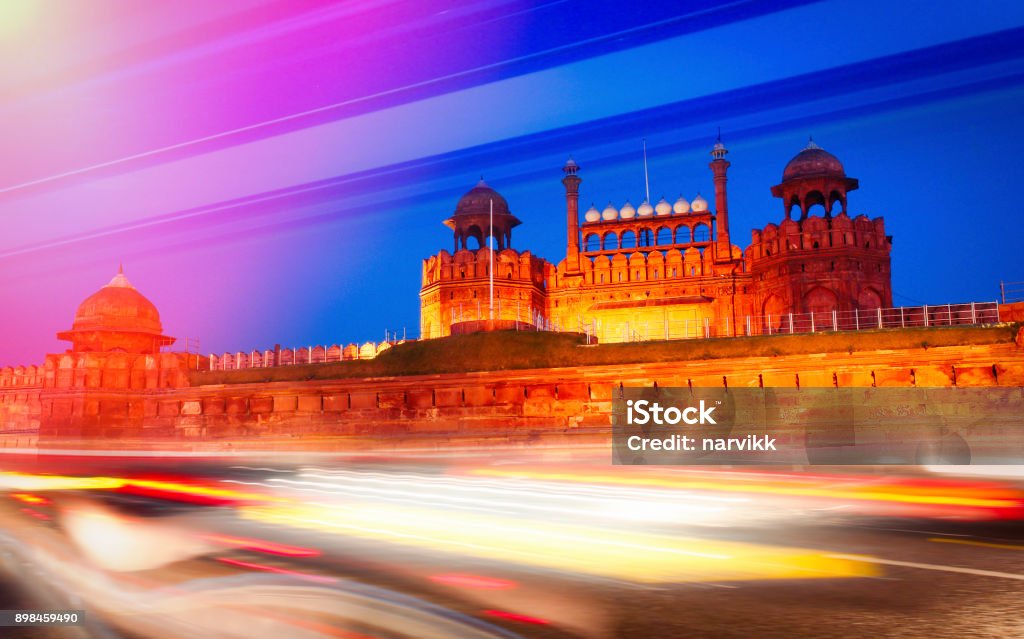 Red Fort in Delhi A view of the Red Fort in Delhi, capital of India, by night Delhi Stock Photo