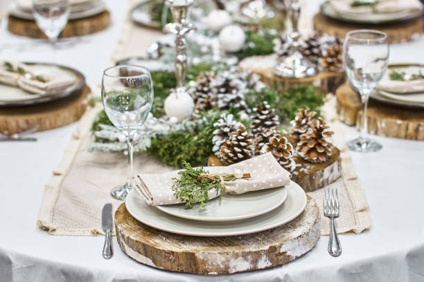 istock Christmas background with an empty plate. decorations for the New Year's table 898473770