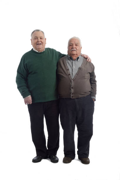 zwei senioren freunde - overweight smiling senior women 70s stock-fotos und bilder