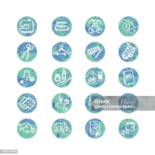 Colorful Set With Outline Icons Of Sewing Equipment And Needlework Stock Illustration - Download Image Now