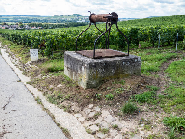 Ay, Champagne, France Ay, Champagne, France - 11 August 2014:  water well in the Hills covered with vineyards in the wine region of Champagne, France. Moet & Chandon moet chandon stock pictures, royalty-free photos & images