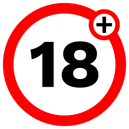 UNDER EIGHTEN prohibition sign in red circle. Vector icon.