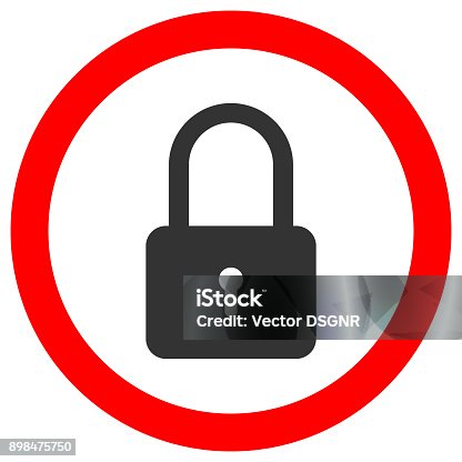 istock Closed square lock icon in red circle. Vector sign 898475750