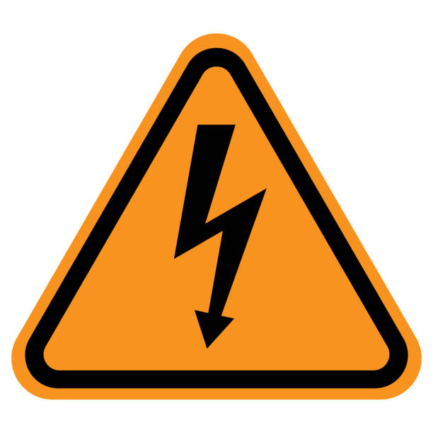 HIGH VOLTAGE  danger sign in yellow triangle. Vector icon HIGH VOLTAGE  danger sign in yellow triangle. Vector icon. warning coloration stock illustrations
