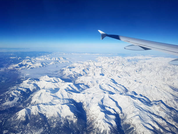 istock Flying over the alps with a plane, winter landscape with mountains 898483176
